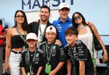 El saludo secreto de Colapinto y su novia Maia Reficco que captaron las cámaras en el Gran Premio de Miami